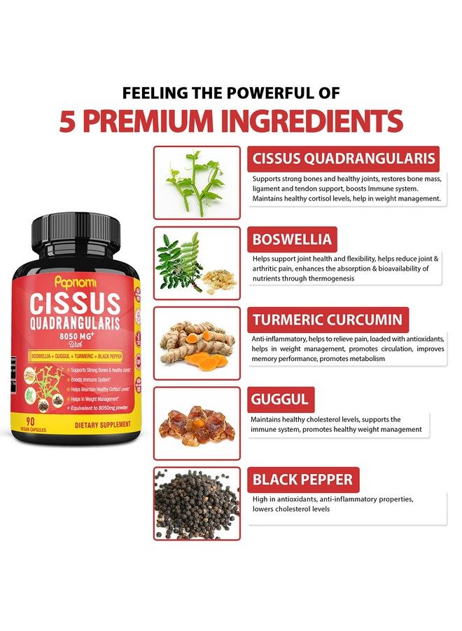Super Cissus Quadrangularis Extract Capsules Equivalent To 8050Mg With Boswellia Guggul Turmeric Pepper ; 3 Months Supply