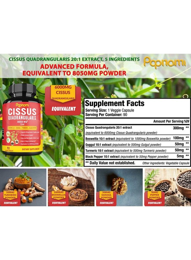 Super Cissus Quadrangularis Extract Capsules Equivalent To 8050Mg With Boswellia Guggul Turmeric Pepper ; 3 Months Supply