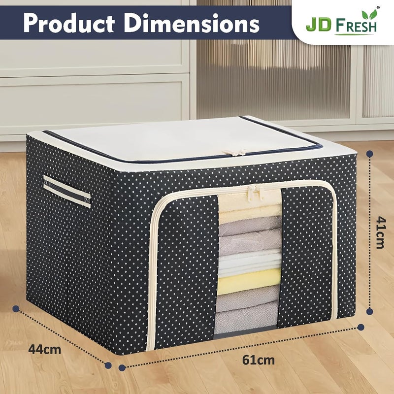 JD FRESH ، منظم من القماش بإطار فولاذي قابل للطي، سعة 100 لتر، مثالي لتخزين الملابس، الساريات، القمصان، البطانيات، وغيرها من الأغراض. متوفر بأحجام مختلفة وألوان متعددة. - Image 3