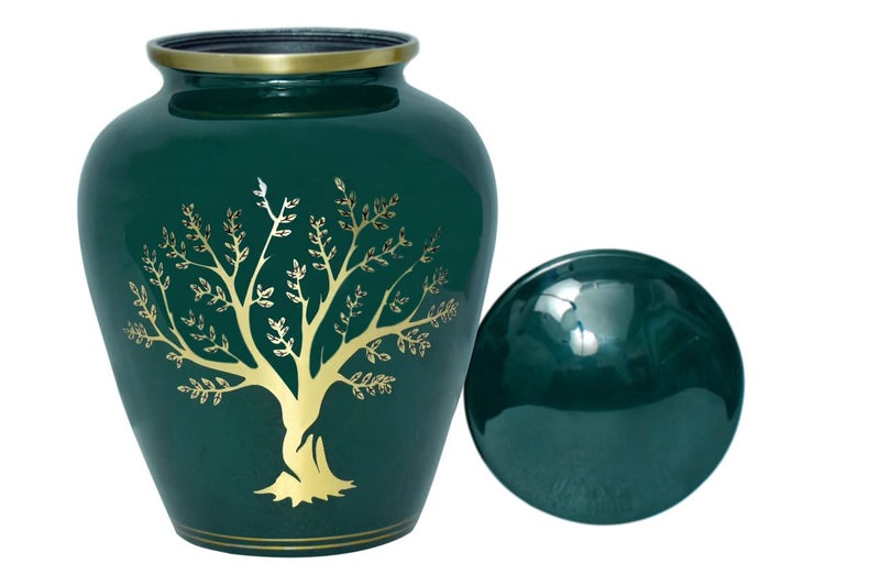 BOLD & DIVINE Tree of Life Large Cremation Urn for Human Ashes | 200 Cubic Inches | Decorative Urn for Ashes Adult Female & Male, Funeral Urns - Dark Green - Image 5
