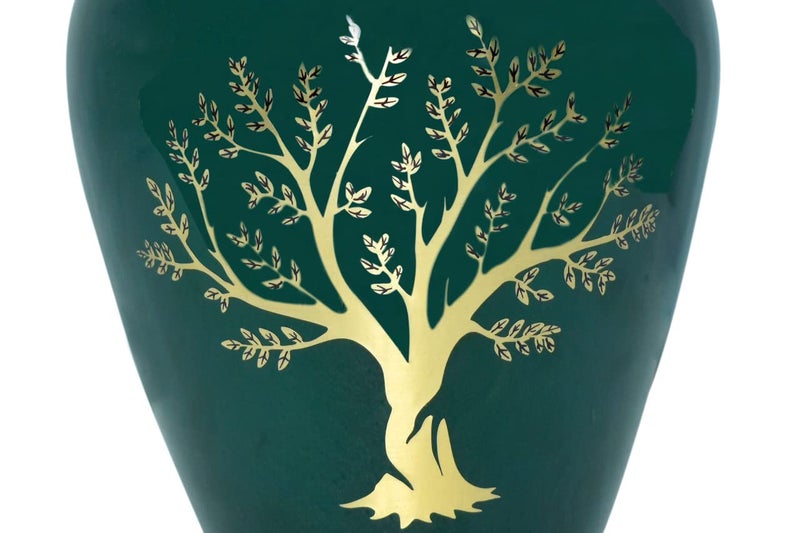 BOLD & DIVINE Tree of Life Large Cremation Urn for Human Ashes | 200 Cubic Inches | Decorative Urn for Ashes Adult Female & Male, Funeral Urns - Dark Green - Image 3
