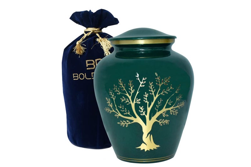 BOLD & DIVINE Tree of Life Large Cremation Urn for Human Ashes | 200 Cubic Inches | Decorative Urn for Ashes Adult Female & Male, Funeral Urns - Dark Green - Image 1