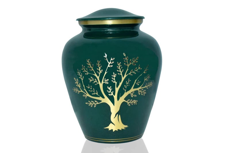 BOLD & DIVINE Tree of Life Large Cremation Urn for Human Ashes | 200 Cubic Inches | Decorative Urn for Ashes Adult Female & Male, Funeral Urns - Dark Green - Image 2
