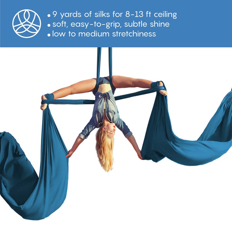aum active Aerial Silks Starter Kit - Durable 9 Yards of Aerial Yoga Hammock with Hardware & Guide - Aerial Swing for Acrobatic Flying Yoga & All Levels (Aerial Rigging Point Up to 13ft) - Image 2