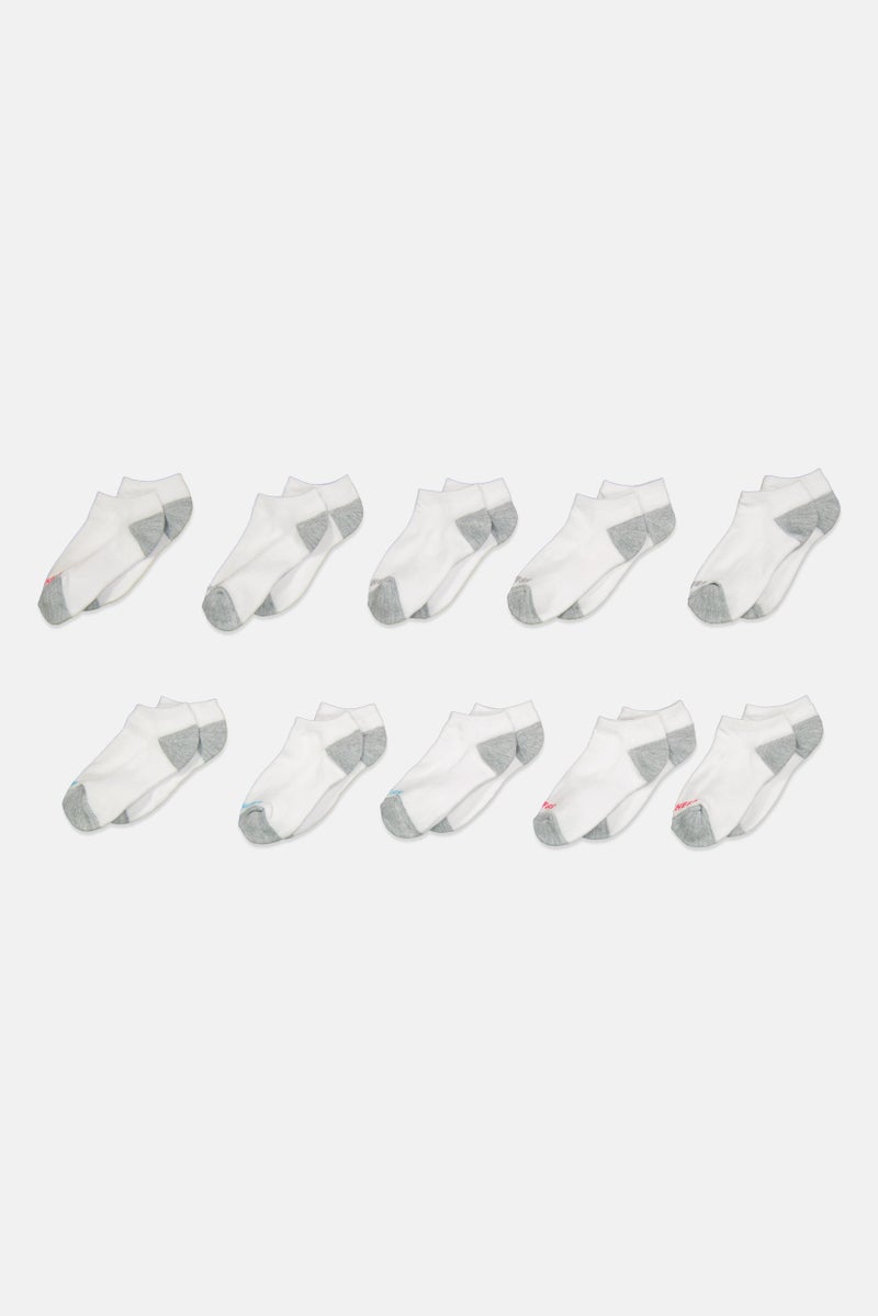 SKECHERS Kids Girl 10 Pairs Brand Logo No Show Socks, White  - Image 1