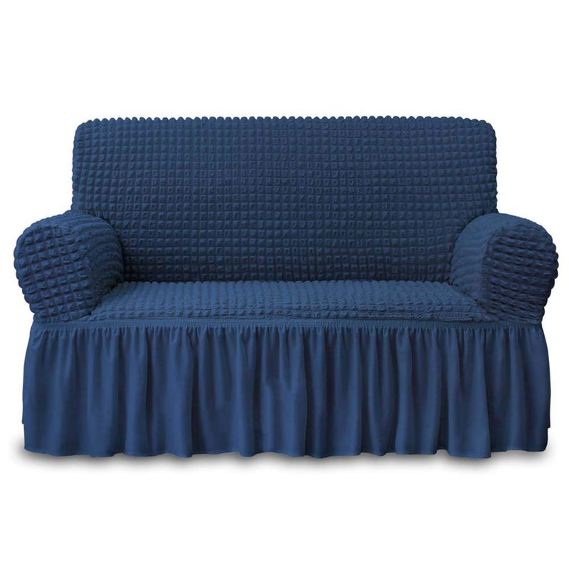 NICEEC NICEEC Loveseat Slipcover Blue Loveseat Cover 1 Piece Easy Fitted Sofa Couch Cover Universal High Stretch Durable Furniture Protector Love Seat with Skirt Country Style 2 Seater Navy Blue 