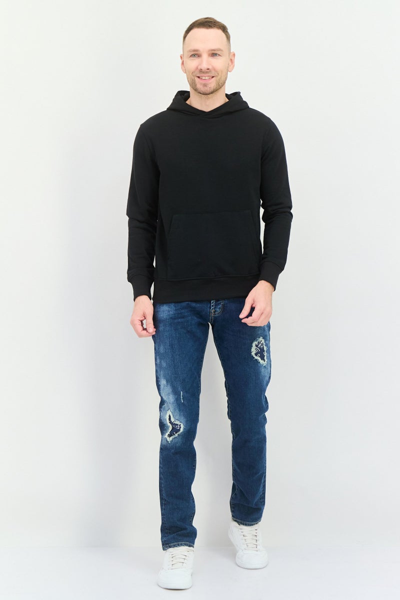 BRAVE SOUL Men Hooded Plain Long Sleeve Sweatshirt, Black  - Image 2