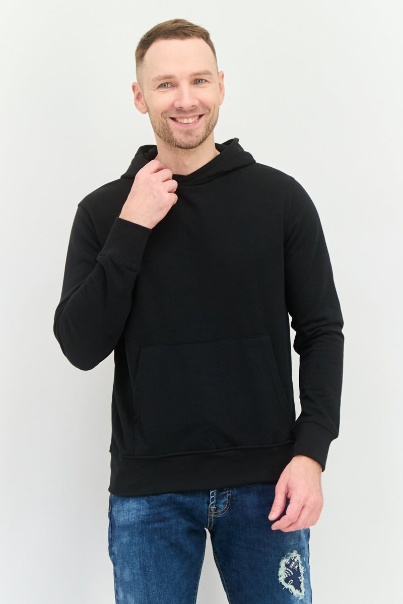 BRAVE SOUL Men Hooded Plain Long Sleeve Sweatshirt, Black  - Image 1