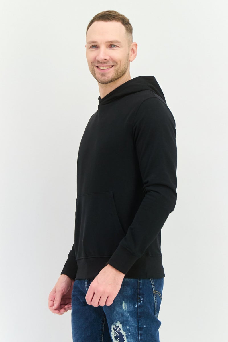 BRAVE SOUL Men Hooded Plain Long Sleeve Sweatshirt, Black  - Image 3