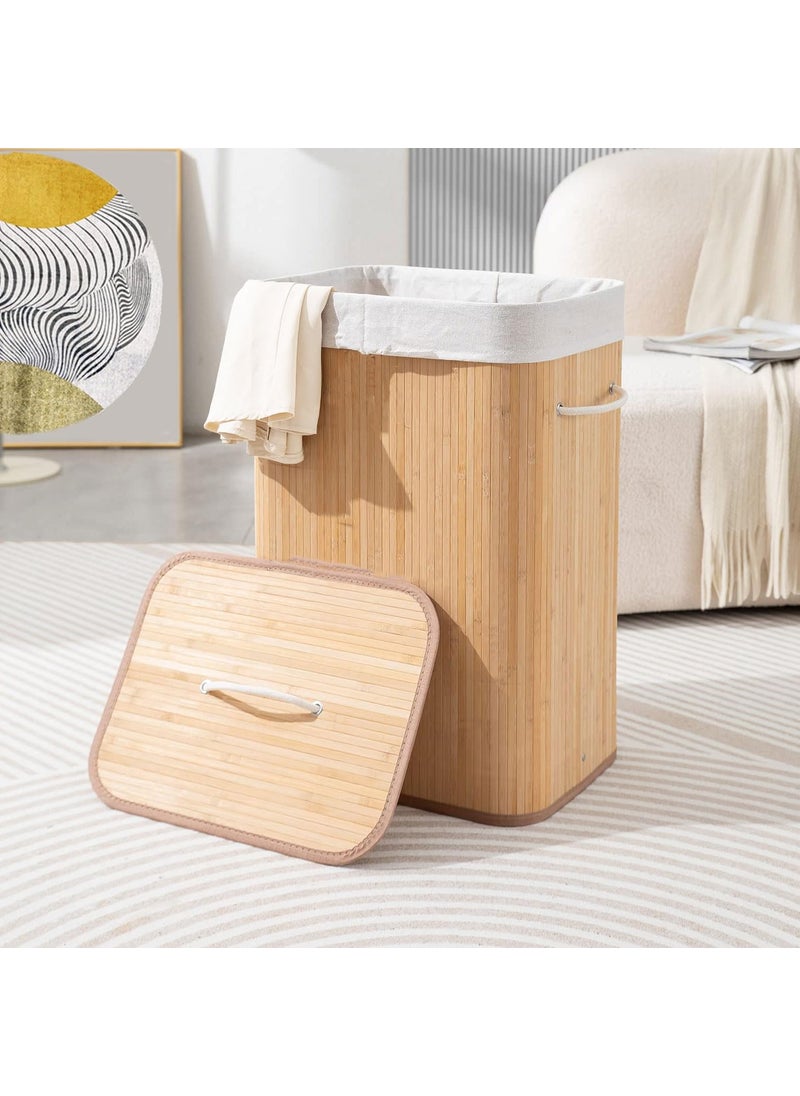 LUXE HOME INTERNATIONAL LUXE HOME INTERNATIONAL Stripe Bamboo Laundry Basket with Lid EcoFriendly Foldable Lightweight Organizer Natural 40x30x60 cm Pack of 1  - Image 1
