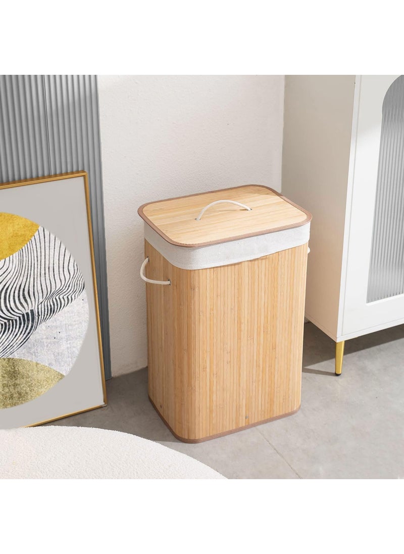 LUXE HOME INTERNATIONAL LUXE HOME INTERNATIONAL Stripe Bamboo Laundry Basket with Lid EcoFriendly Foldable Lightweight Organizer Natural 40x30x60 cm Pack of 1  - Image 2