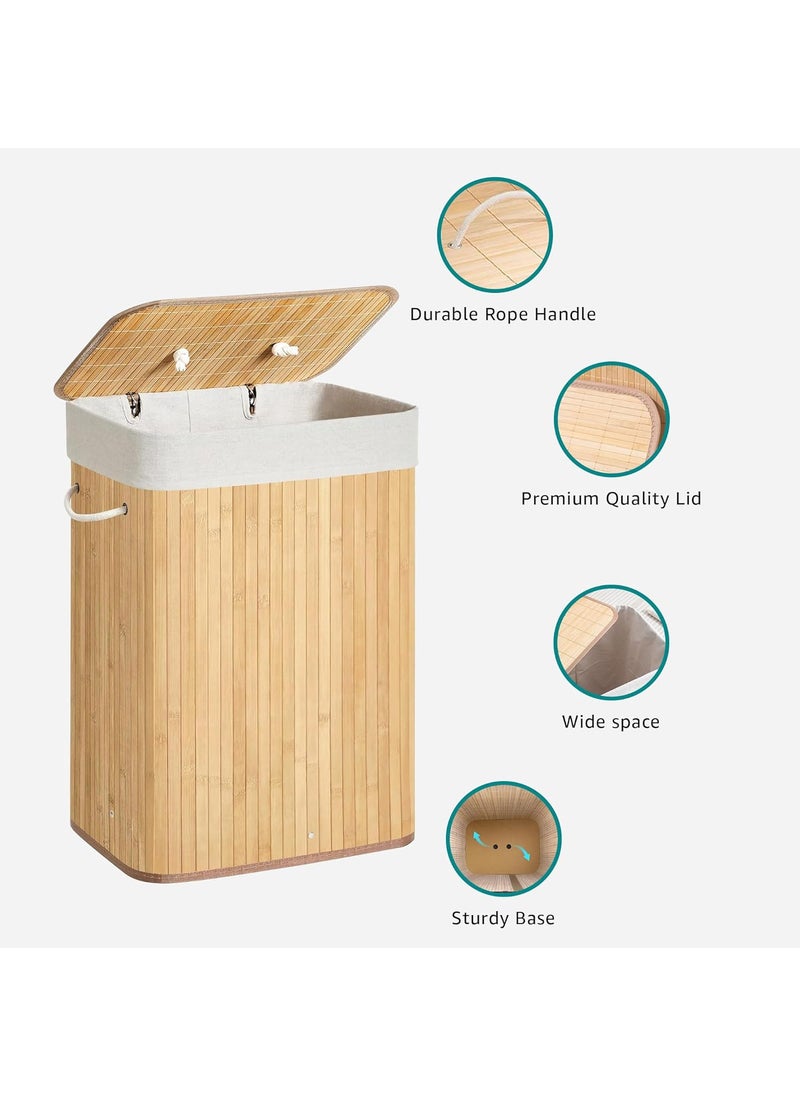 LUXE HOME INTERNATIONAL LUXE HOME INTERNATIONAL Stripe Bamboo Laundry Basket with Lid EcoFriendly Foldable Lightweight Organizer Natural 40x30x60 cm Pack of 1  - Image 4