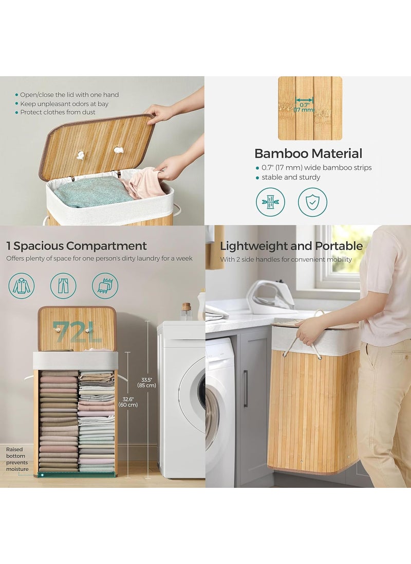 LUXE HOME INTERNATIONAL LUXE HOME INTERNATIONAL Stripe Bamboo Laundry Basket with Lid EcoFriendly Foldable Lightweight Organizer Natural 40x30x60 cm Pack of 1  - Image 5