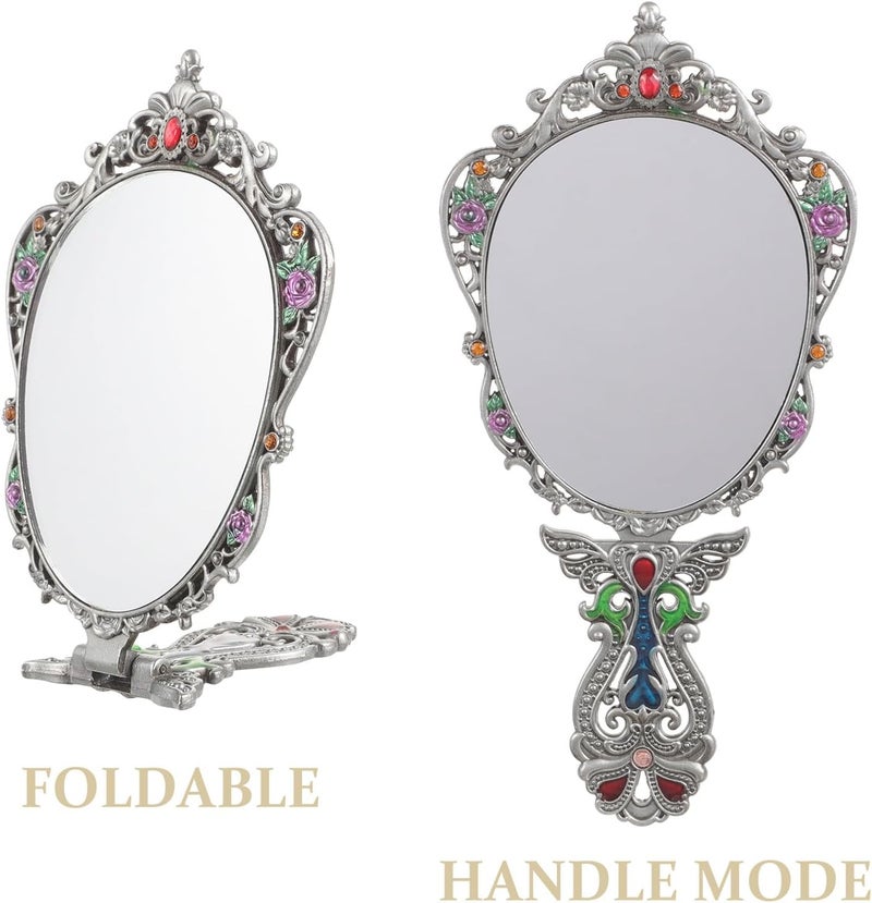 Vintage Metal Folding Makeup Mirror and Comb Set, Portable Compact Handheld Cosmetic Mirror for Travel and Daily Use - Image 3