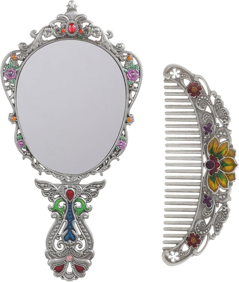 Vintage Metal Folding Makeup Mirror and Comb Set, Portable Compact Handheld Cosmetic Mirror for Travel and Daily Use - Image 1
