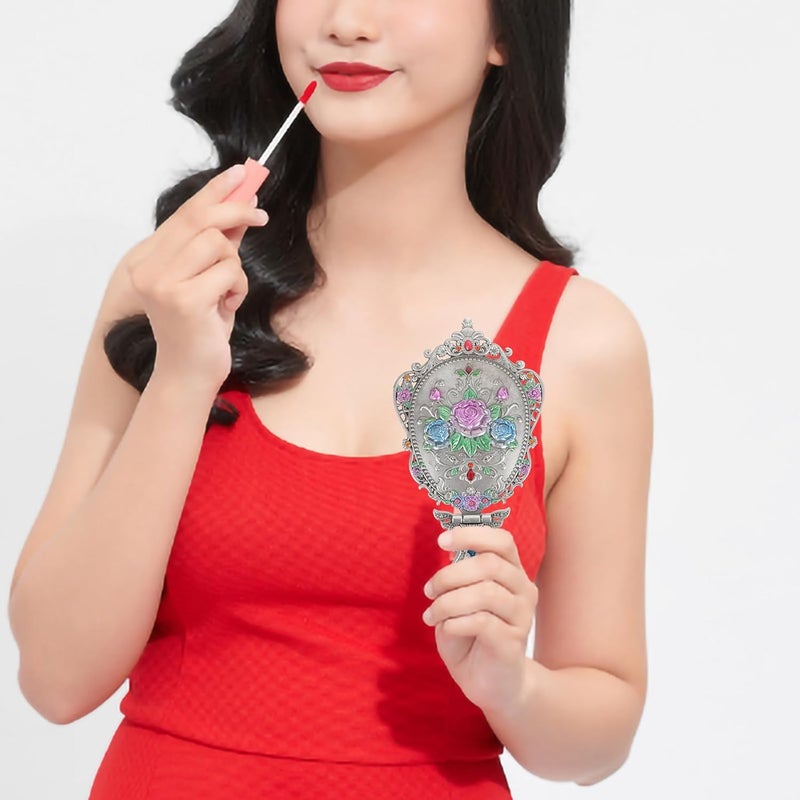 Vintage Metal Folding Makeup Mirror and Comb Set, Portable Compact Handheld Cosmetic Mirror for Travel and Daily Use - Image 5