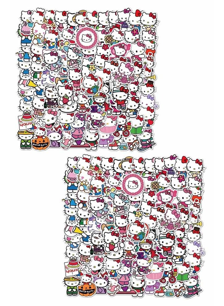 هالو كيتي مجموعة ملصقات هيلو كيتي مكونة من 200 قطعة، ملصقات بيضاء مقاومة للماء، مناسبة لأجهزة الكمبيوتر المحمول، زجاجات المياه، ألواح التزلج، حقائب السفر، ومصدات السيارات. ملصقات هيلو كيتي للبنات والأطفال والمراهقين. - Image 1