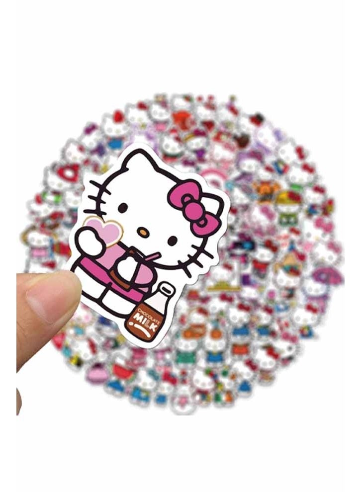 هالو كيتي مجموعة ملصقات هيلو كيتي مكونة من 200 قطعة، ملصقات بيضاء مقاومة للماء، مناسبة لأجهزة الكمبيوتر المحمول، زجاجات المياه، ألواح التزلج، حقائب السفر، ومصدات السيارات. ملصقات هيلو كيتي للبنات والأطفال والمراهقين. - Image 3
