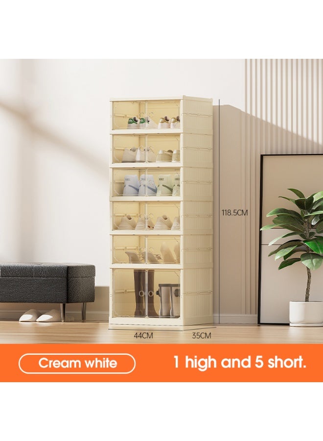 Noon East Pack of 6 - 1 Tall + 5 Short Sturdy Clear Shoe Storage Organizer, Stackable Boxes for Closet, Foldable Space-Saving Shoe Rack for Sneaker Boot Container - Image 2