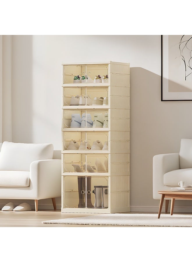 Noon East Pack of 6 - 1 Tall + 5 Short Sturdy Clear Shoe Storage Organizer, Stackable Boxes for Closet, Foldable Space-Saving Shoe Rack for Sneaker Boot Container - Image 5