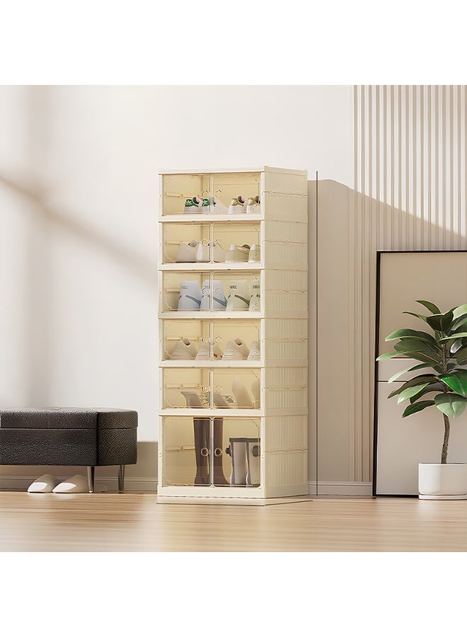 Noon East Pack of 6 - 1 Tall + 5 Short Sturdy Clear Shoe Storage Organizer, Stackable Boxes for Closet, Foldable Space-Saving Shoe Rack for Sneaker Boot Container - Image 1