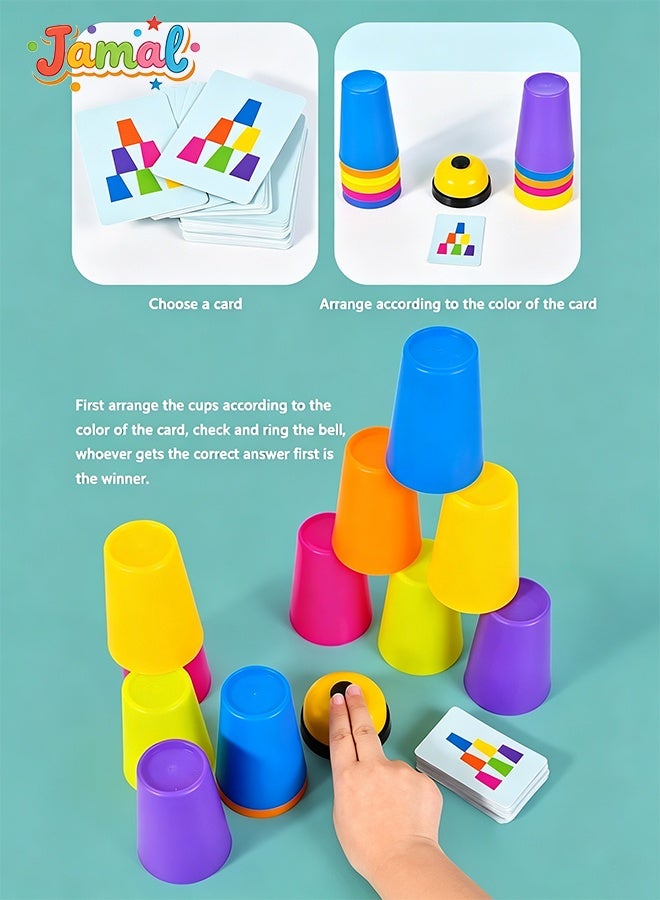 Jamal Stacking Cups Game For Kids - Set Includes 12 Cups, 50 Fun Challenging Cards, And Water Timer - Family Games For Kids And Adults, Indoor Recess Game For Classroom, Gifts For Boys And Girls - Image 3