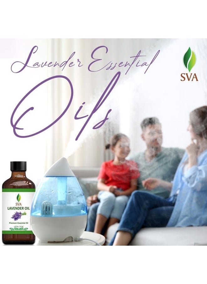 SVA Organics - SVA Lavender Essential Oil – 4 Fl Oz – 100% Natural Lavender Oil - for Diffuser, Hair Care, Face, Skin Care, Aromatherapy, Scalp and Body Massage, Soap and Candle Making – with Dropper - Image 1