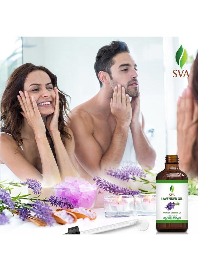SVA Organics - SVA Lavender Essential Oil – 4 Fl Oz – 100% Natural Lavender Oil - for Diffuser, Hair Care, Face, Skin Care, Aromatherapy, Scalp and Body Massage, Soap and Candle Making – with Dropper - Image 1
