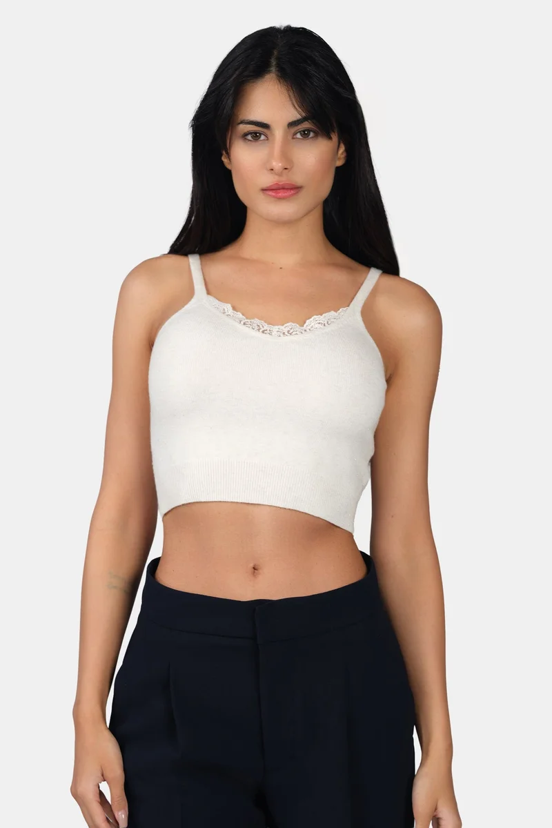 Virgio  Self Design Viscose Lurex Strappy Crop Knit Cami for Women for Women | Best Price UAE