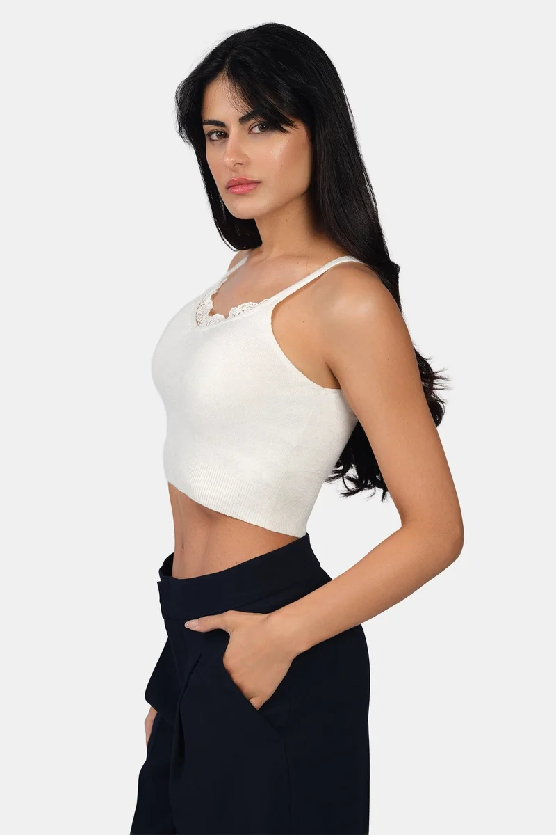 Virgio  Self Design Viscose Lurex Strappy Crop Knit Cami for Women for Women | Best Price UAE