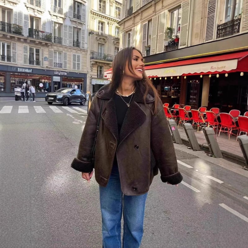 Women's Winter Loose Faux Fur Lined Warm Jacket Coat - Image 3