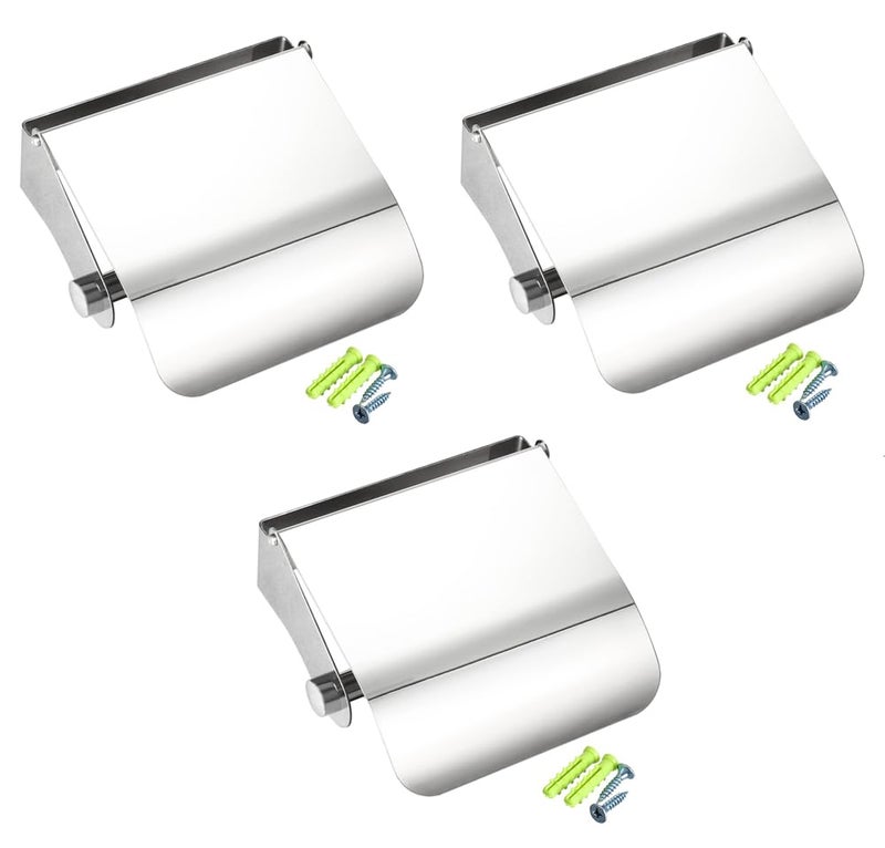 MLD MLD TPSH004 Toilet Roll Holder, Wall Mounted Toilet Paper Holder Tissue Rack with Cover, Brushed (Material- Stainless Steel, Silver) Pack of -3 - Image 1