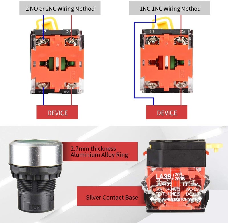 KAMSTEALTH مفتاح دفع زر التحكم المثبت على اللوحة KAMSTEALTH 22 مم NC NO مؤقت زر دفع أخضر - Image 4