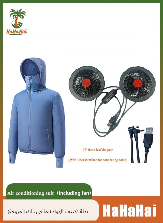 هاهاهاي سترة واقية من الشمس UPF 50 مكيف هواء هوديي ملابس تبريد خفيفة الوزن مع مراوح تبقى باردة في الصيف - Image 2