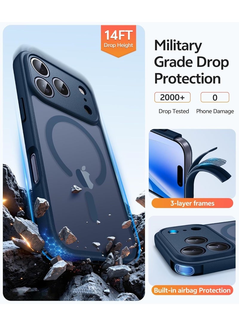 CHEROSIN غطاء 2 في 1 لجهاز iPhone 17 Pro Max متوافق مع Magsafe، غطاء غير لامع شفاف مع واقي شاشة زجاجي مقسى، غطاء هاتف مقاوم للصدمات بمعيار عسكري لجهاز 17 Pro Max بحجم 6.9 بوصة، أزرق - Image 5