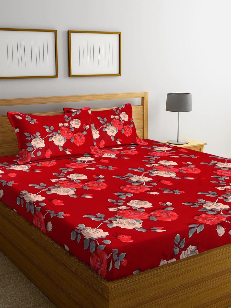 TARAIN COLLECTION Cotton 220 TC Printed Bedsheet for Double Bed with 2 Pillow 18x28 Inches Covers for Summer Breathable Soft Wrinklefree Soft Touch & Skin Friendly (90 X 100 Inches (Maroon) - Image 1