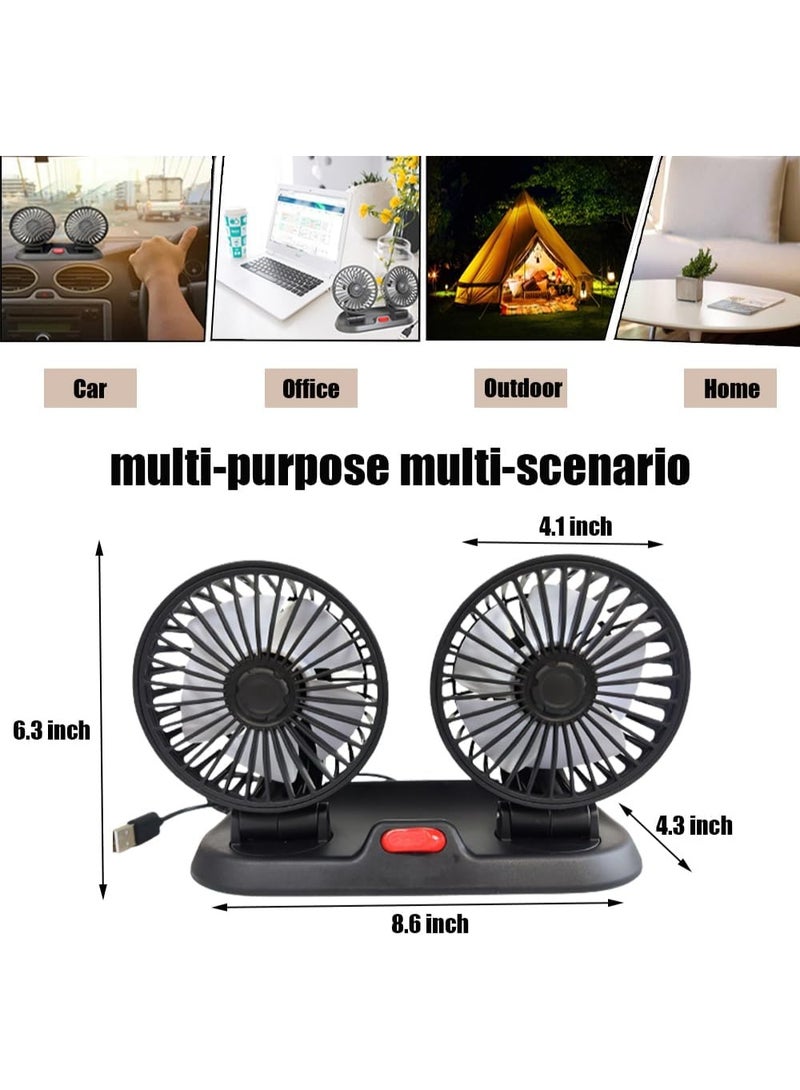 Flushrenic Car Fan,USB/12V/24V Double-Head，Adjustable 360° Car Electric Fan Silent，2-Speed Multi-Functional Temporary Parking Card Car Fan(USB) - Image 2