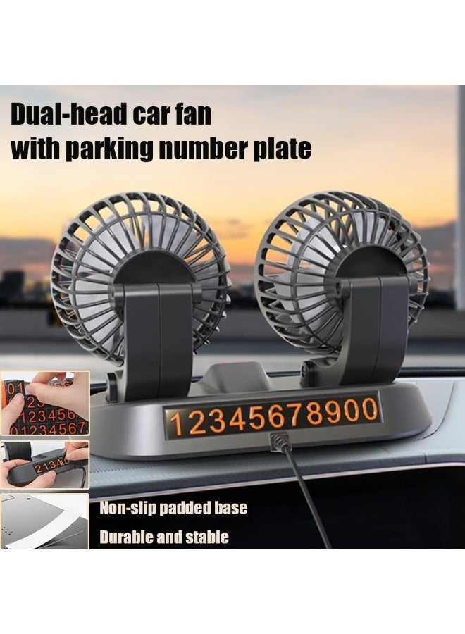 Flushrenic Car Fan,USB/12V/24V Double-Head，Adjustable 360° Car Electric Fan Silent，2-Speed Multi-Functional Temporary Parking Card Car Fan(USB) - Image 4