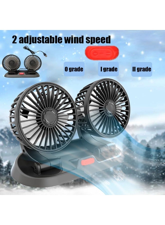 Flushrenic Car Fan,USB/12V/24V Double-Head，Adjustable 360° Car Electric Fan Silent，2-Speed Multi-Functional Temporary Parking Card Car Fan(USB) - Image 5