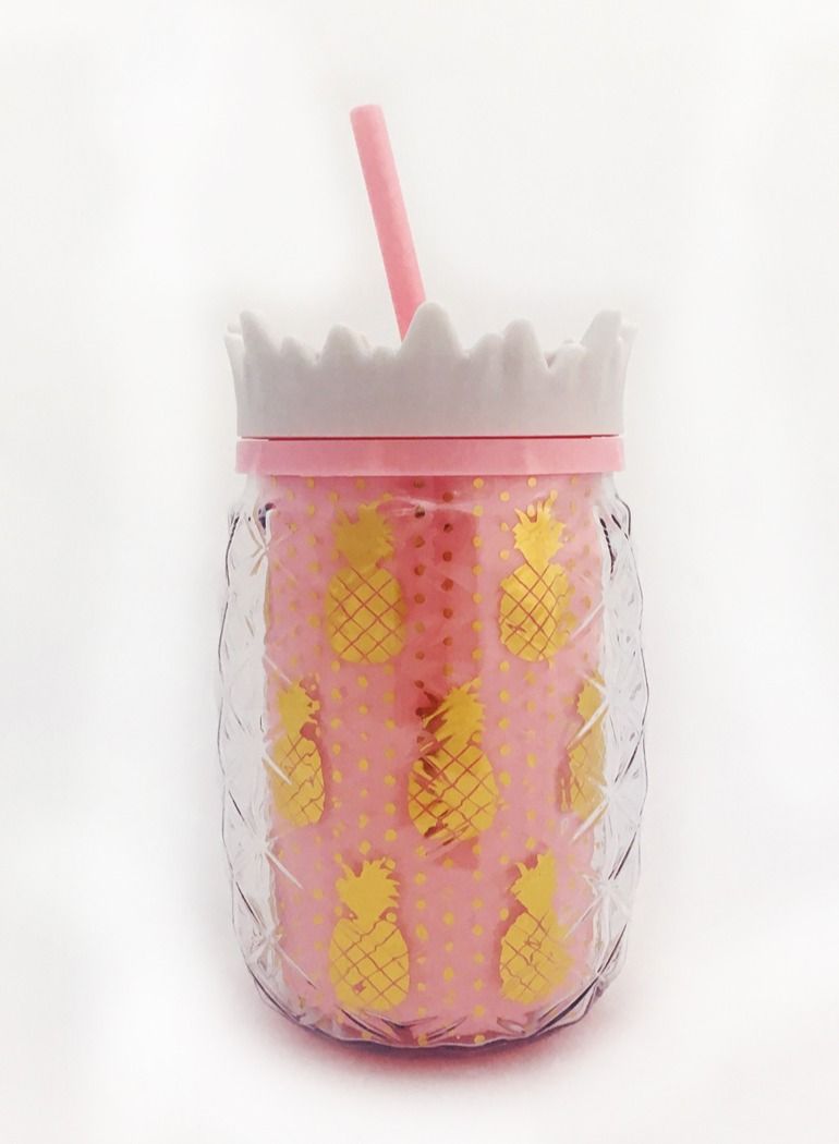 سلة كوب على شكل أناناس مع قصبة مناسب للصيف والشاطىء لون وردي فاتح 450 مل - Image 1