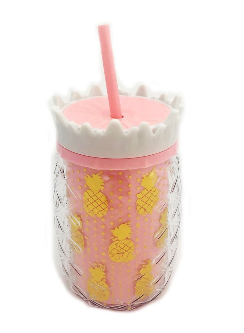 سلة كوب على شكل أناناس مع قصبة مناسب للصيف والشاطىء لون وردي فاتح 450 مل - Image 3