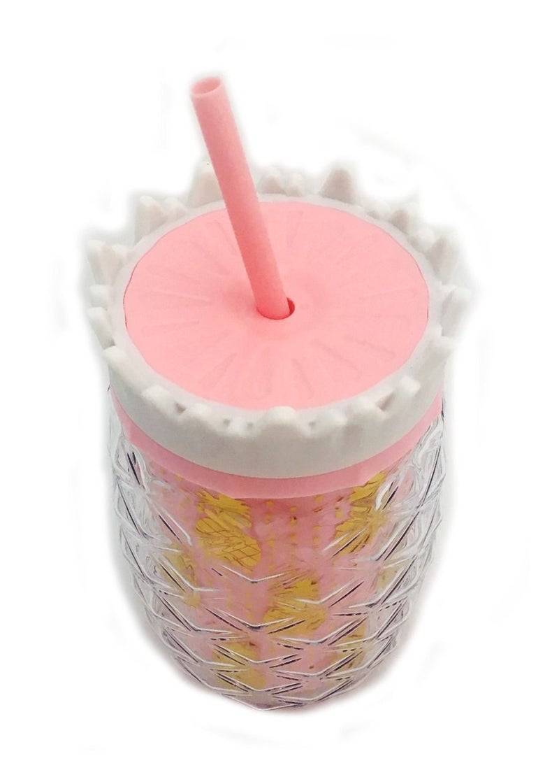 سلة كوب على شكل أناناس مع قصبة مناسب للصيف والشاطىء لون وردي فاتح 450 مل - Image 2