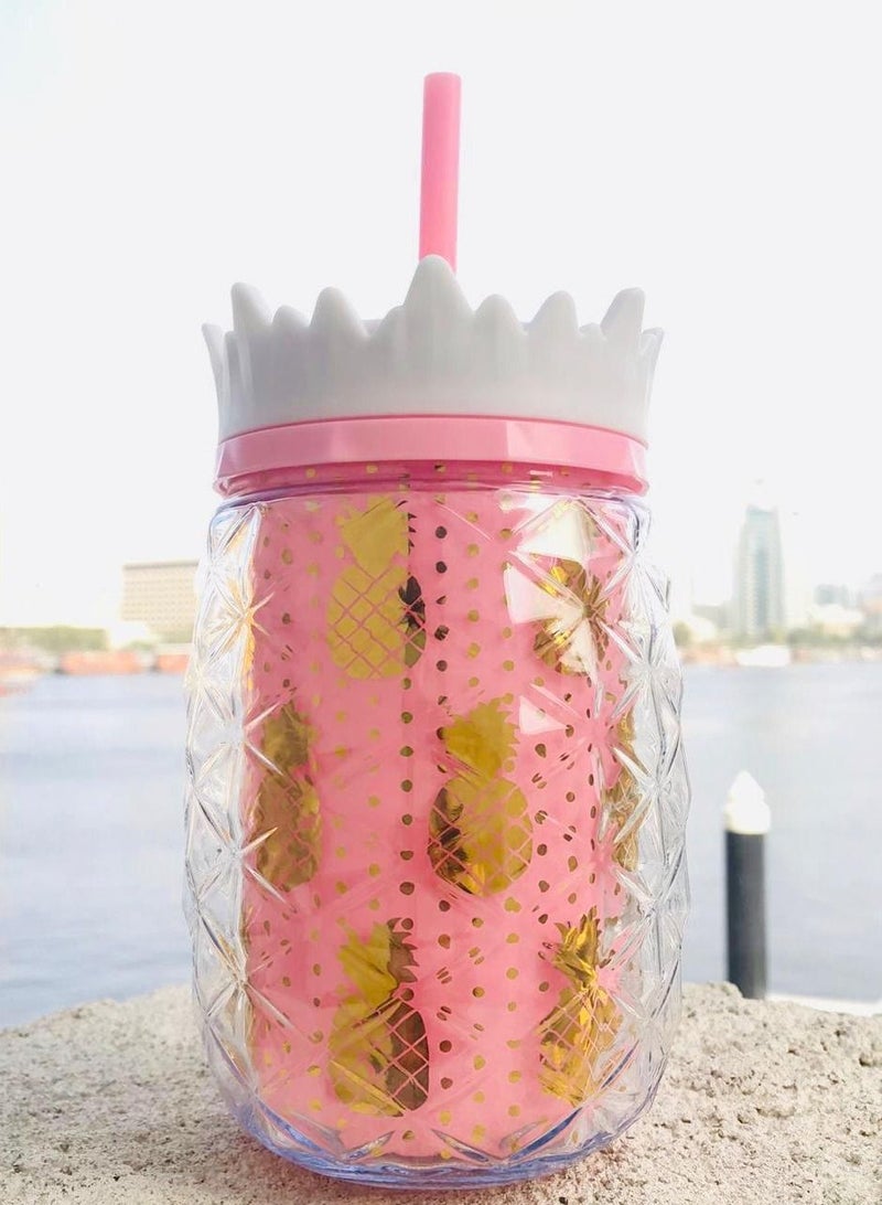 سلة كوب على شكل أناناس مع قصبة مناسب للصيف والشاطىء لون وردي فاتح 450 مل - Image 5