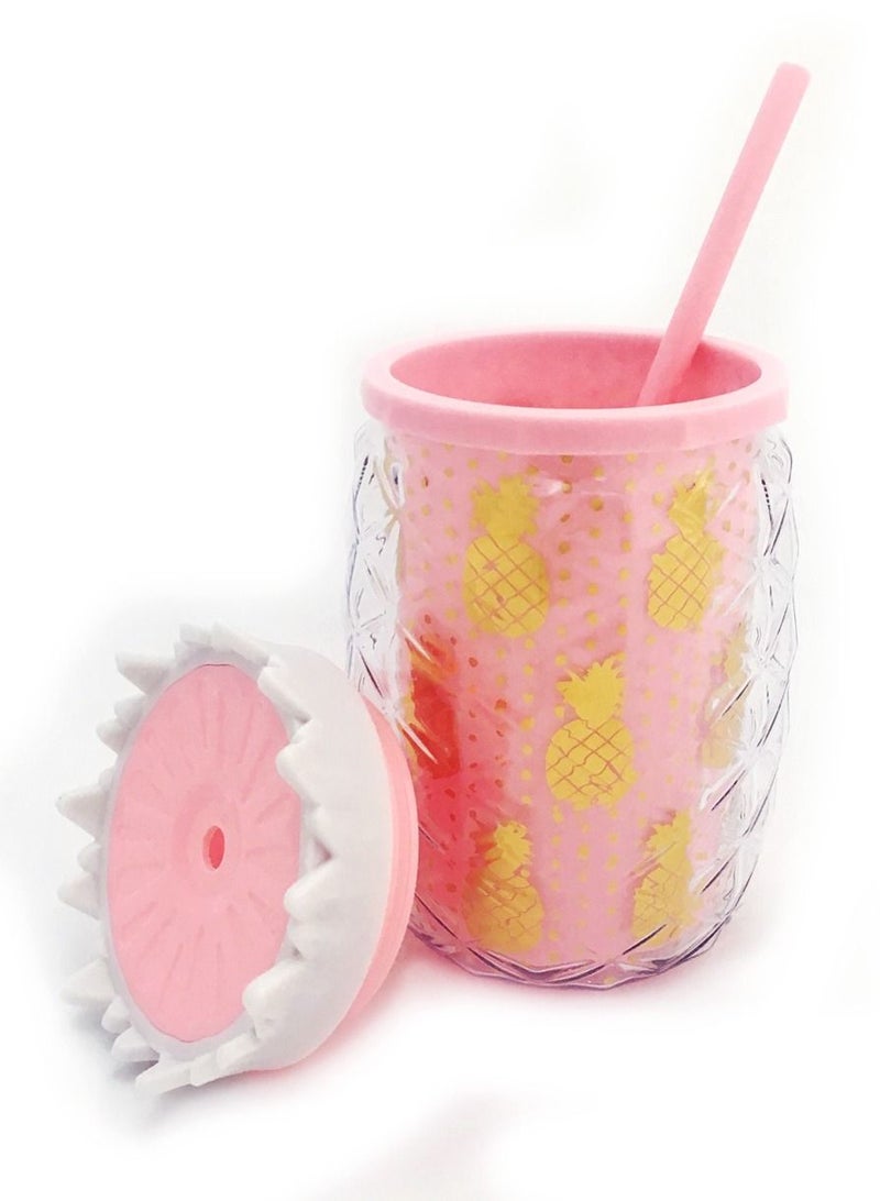 سلة كوب على شكل أناناس مع قصبة مناسب للصيف والشاطىء لون وردي فاتح 450 مل - Image 4