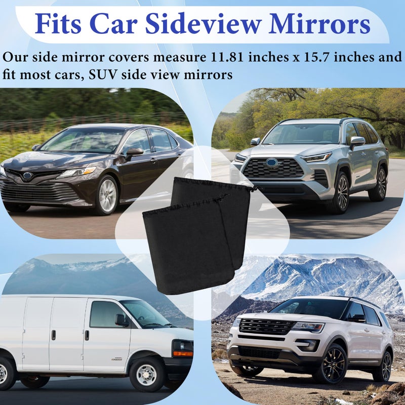 BFXM 2Pcs Side Mirror Covers, Waterproof Car Side Mirror Protection for Snow, Ice, Bird Droppings - Universal Fit for Cars, SUVs, Winter Rearview Guard, Auto Exterior Accessories with Drawstrings - Image 3