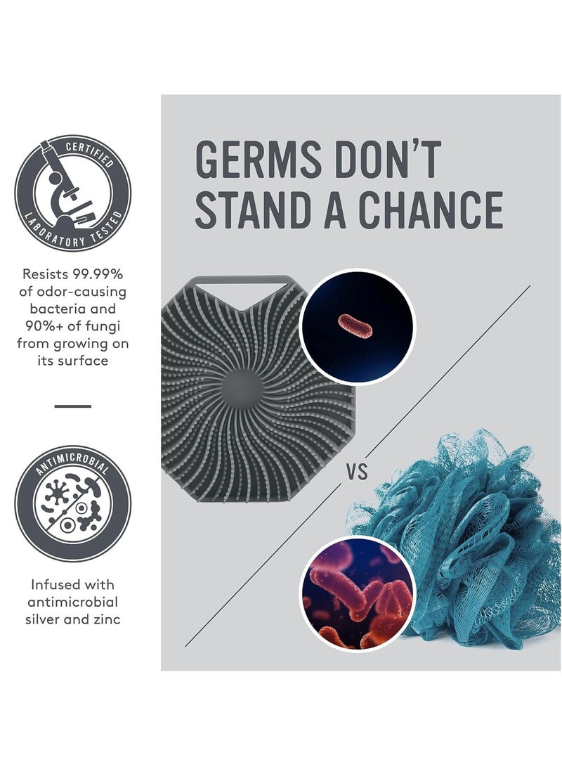 شايدكس فرشاة تقشير الجسم المصنوعة من السيليكون المضاد للبكتيريا من SHAYDX، فرشاة استحمام لطيفة صديقة للبيئة للبشرة الحساسة، مقشر للجسم من السيليكون المغذي والمنظف (رمادي) - Image 2