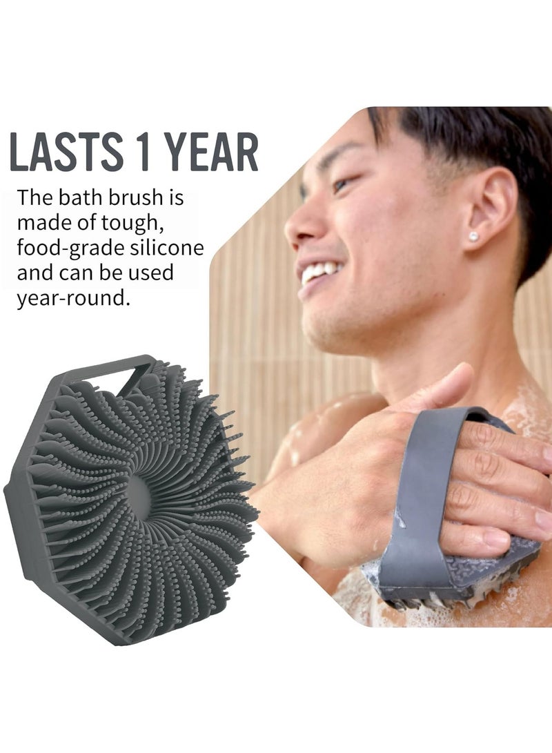 شايدكس فرشاة تقشير الجسم المصنوعة من السيليكون المضاد للبكتيريا من SHAYDX، فرشاة استحمام لطيفة صديقة للبيئة للبشرة الحساسة، مقشر للجسم من السيليكون المغذي والمنظف (رمادي) - Image 4