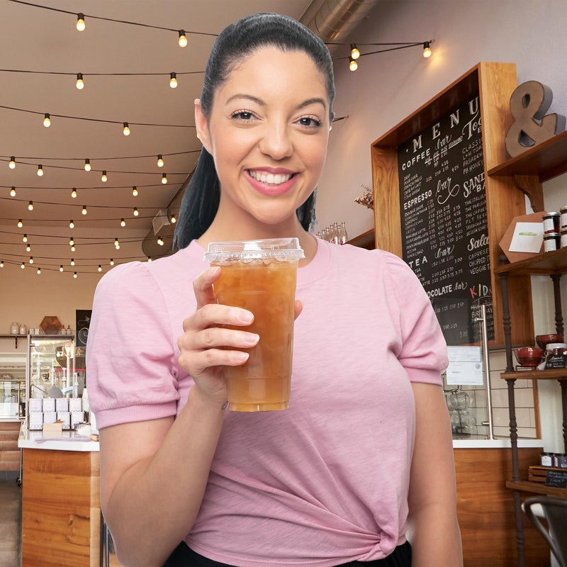 Green Direct 24 oz. Disposable Plastic Clear Cups with Strawless Sip Lids for Iced Coffee 50 - Image 3