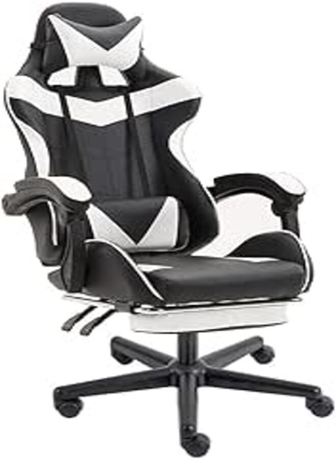 Generic - Comfortable gaming chair from Karnak, a 360-degree swivel computer chair made of polyurethane leather with adjustable height, featuring a headrest cushion and wooden support cushion, luxury foam. - Image 1