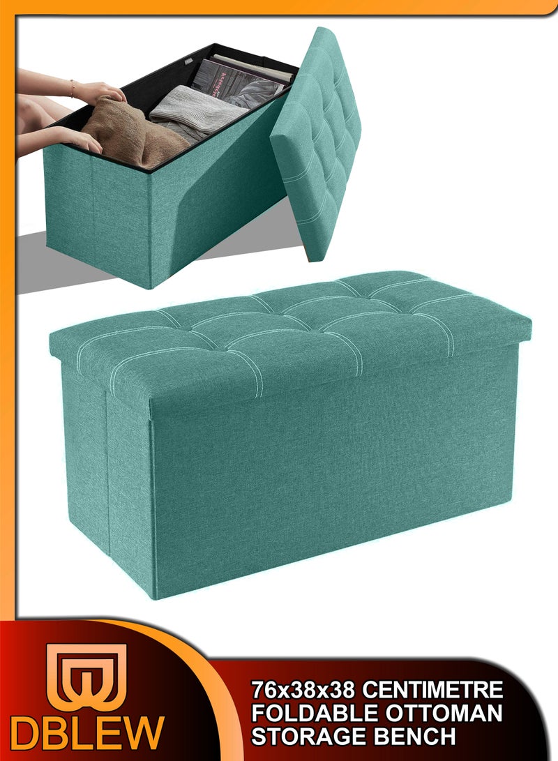 DBLEW Linen 76x38x38cm Foldable Ottoman Storage Bench Cube Boxes Footrest Shoe Changing Step Stool Padded Seat For Bedroom Hallway Chair Dorm Living Room Table Space Saving With Lid 80L Capacity - Image 1